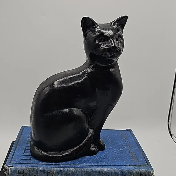 Vintage Black Cat Figurine Paperweight Bookend Doorstop in Heavy Resin 9" 2.4lb - Picture 6 of 11